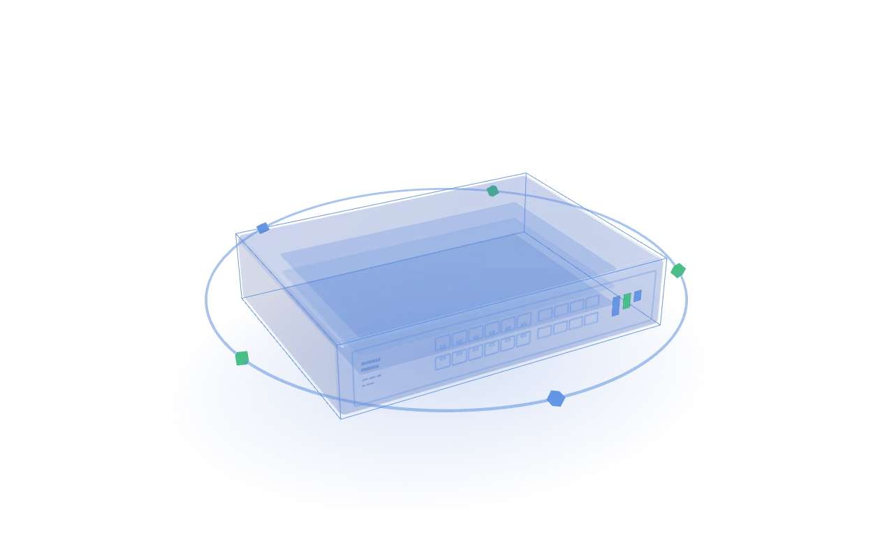 3D-Modell einer virtuellen Firewall als halbtransparente Box mit umlaufendem Ring